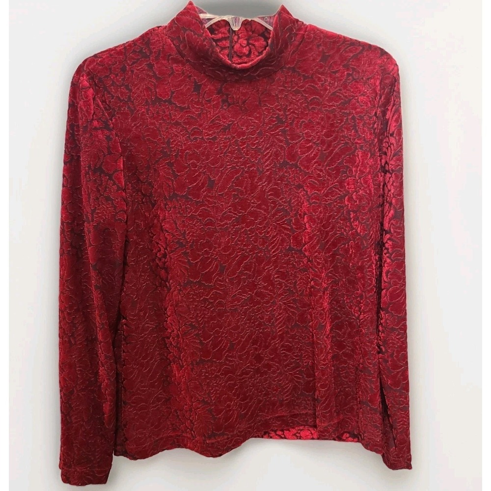 Pine Cove by Sharon Young Women's Medium Top Blouse Red Velvet Long Sleeve